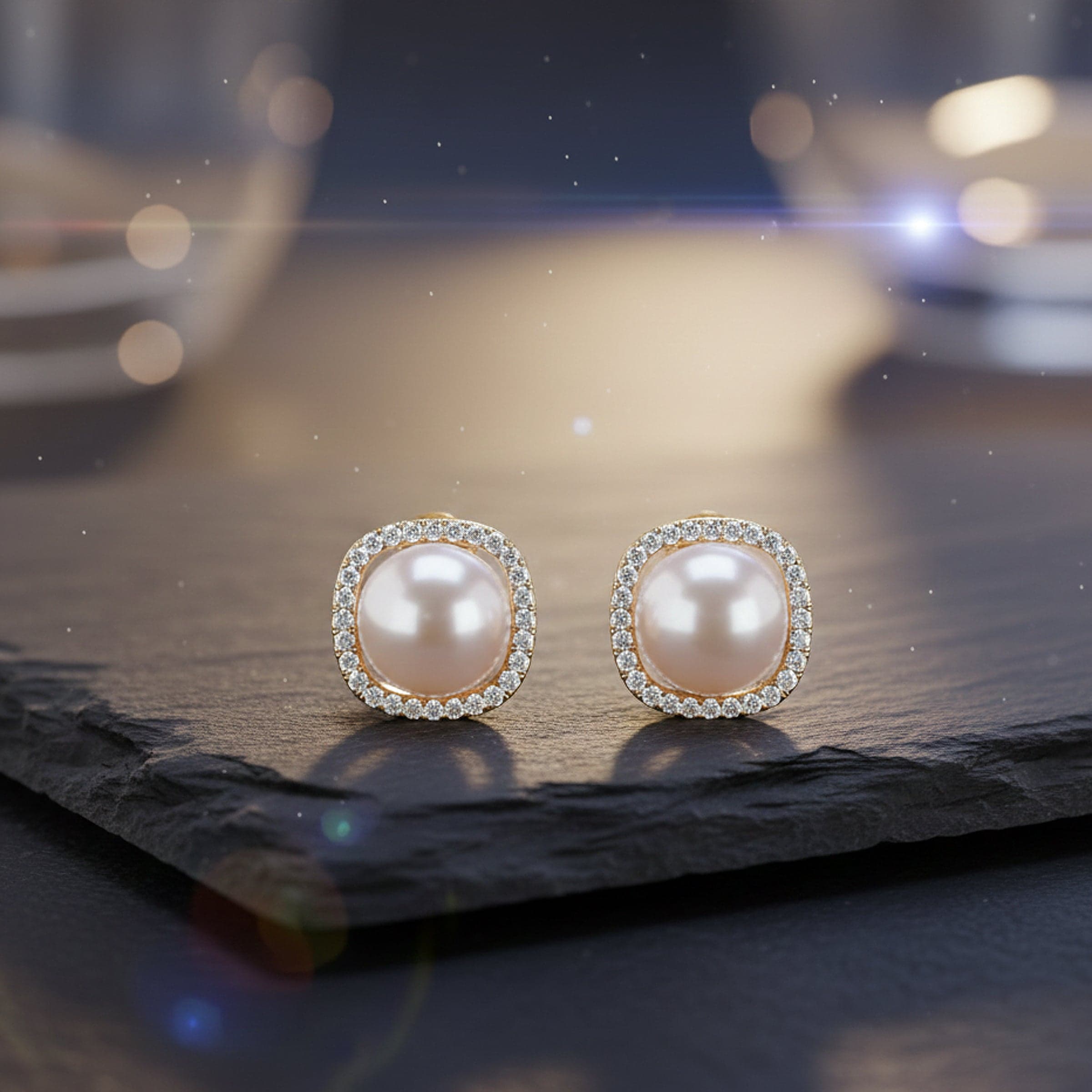 Pearl Square Round Earrings