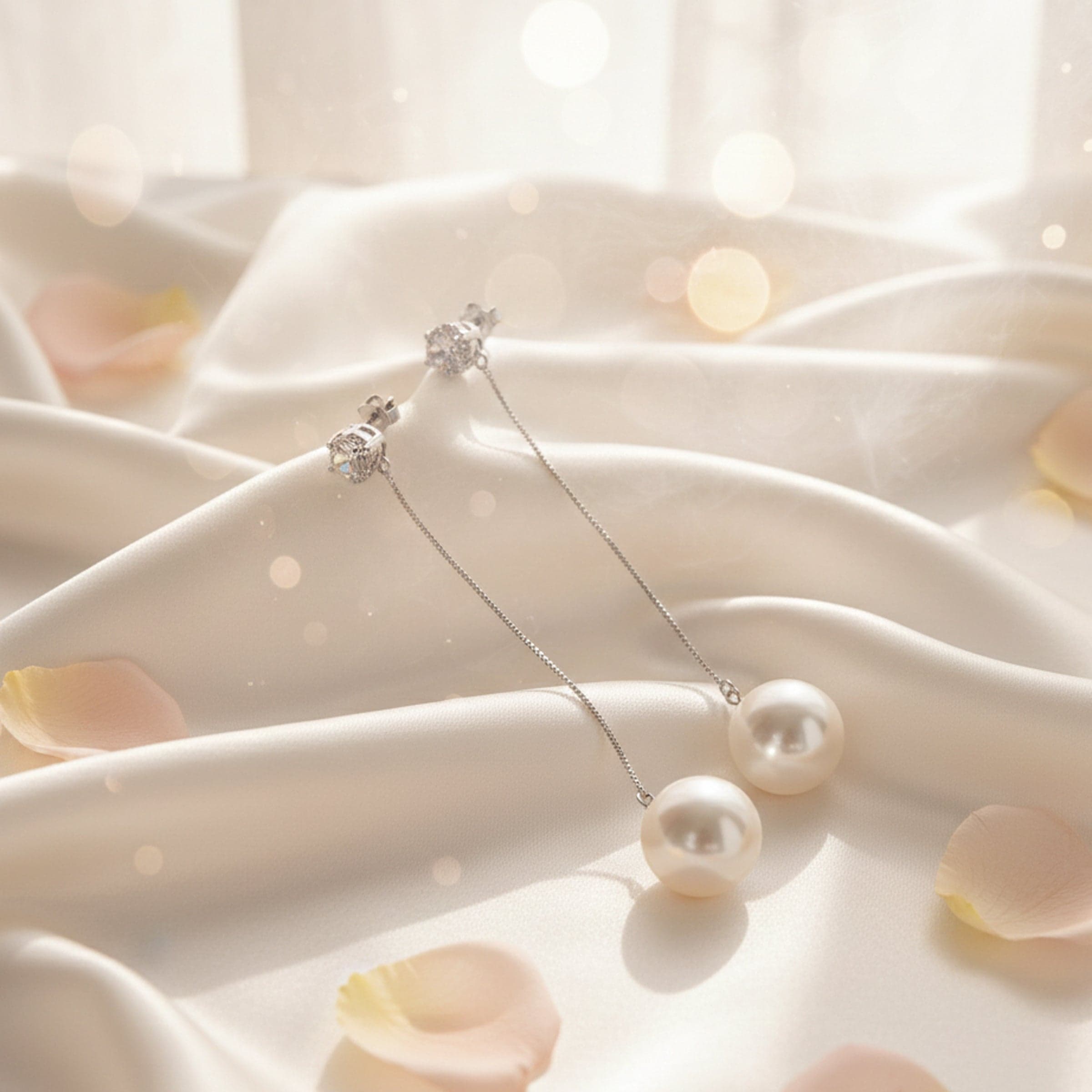 Diamond Chain Pearl Earrings